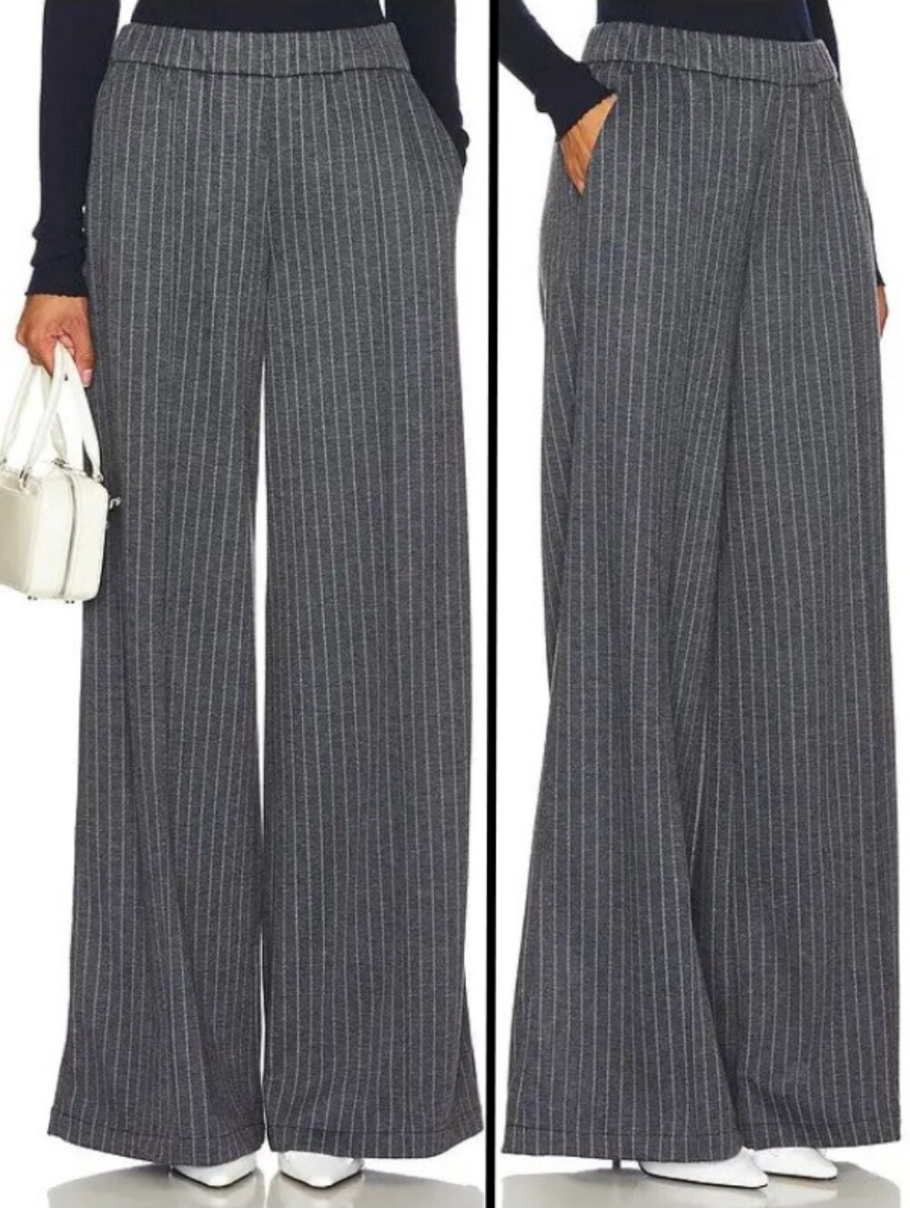 NEW SPRWMN Wide Leg Pant With Pintucks Grey Pinstripe Office Casual Streetwear S